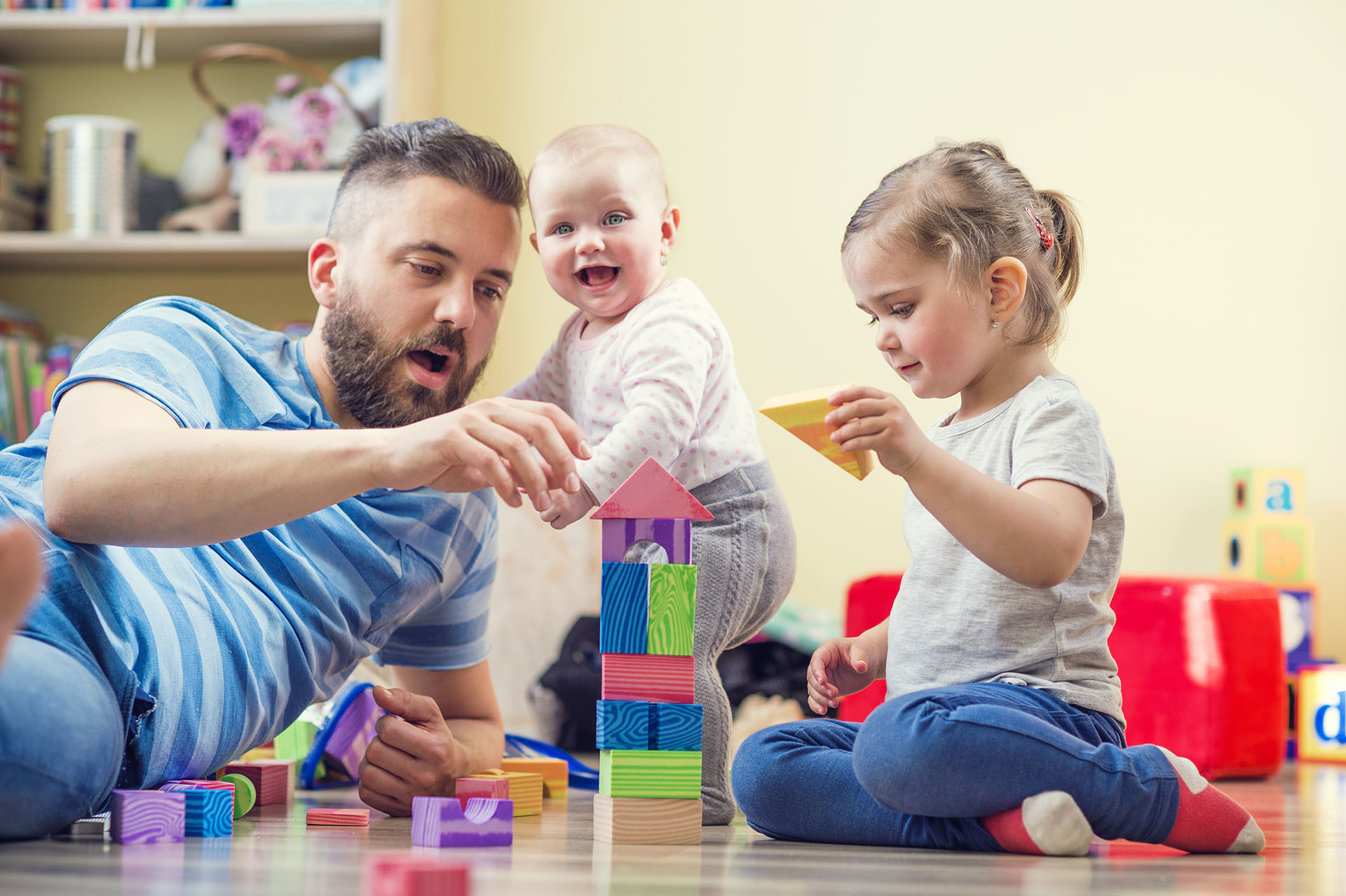 family building with wooden blocks