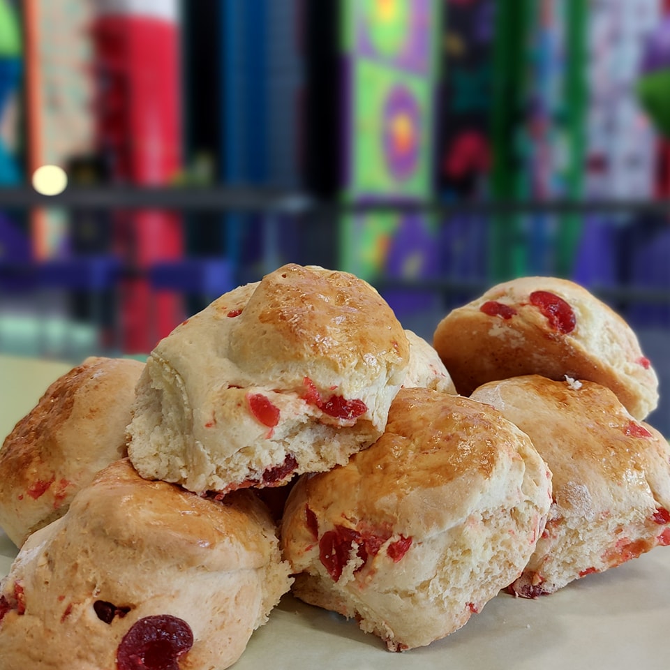 Freshly baked cherry scones from the café at High Rise in Lisburn