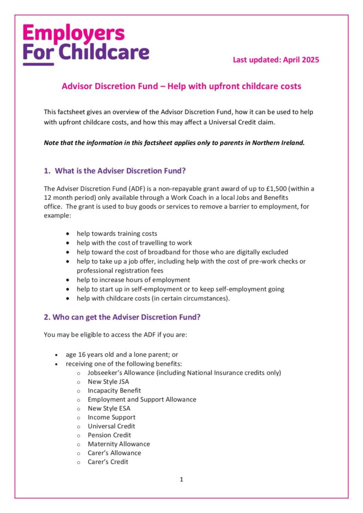 Advisor Discretion Fund Upfront Childcare Costs