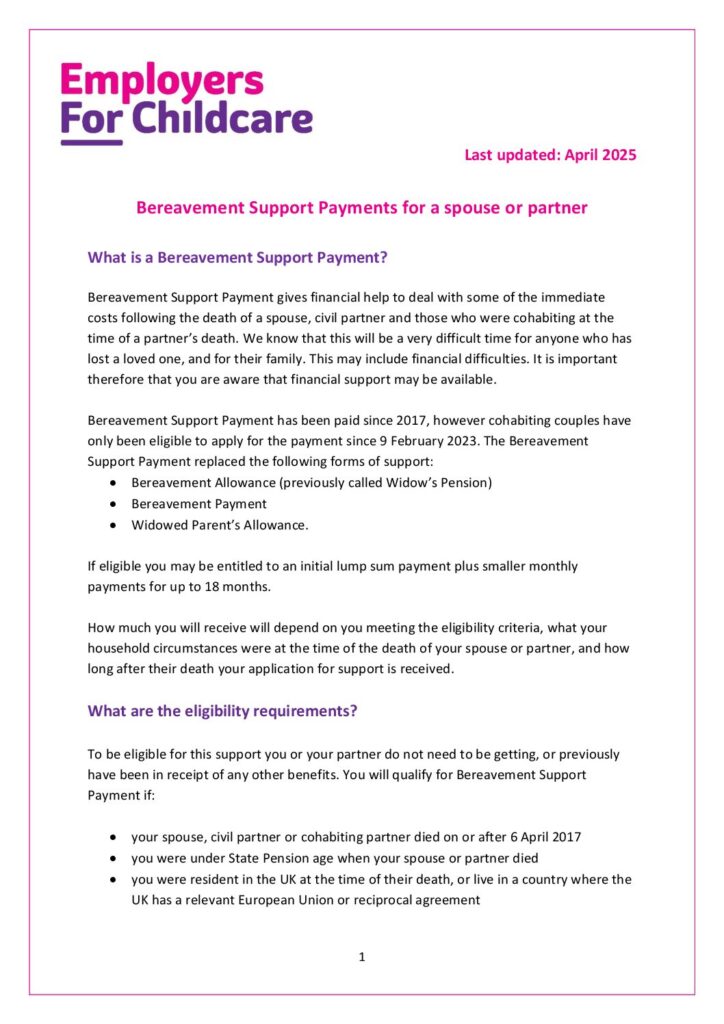 Bereavement Support Payments For A Spouse Or Civil Partner