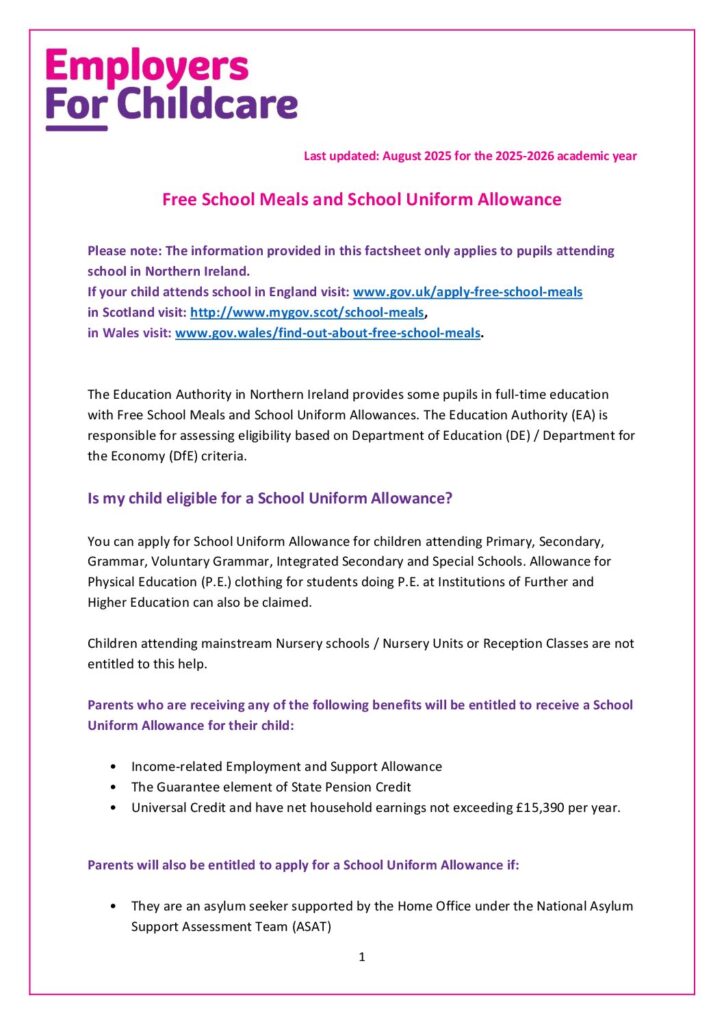 Free School Meals And School Uniform Allowance