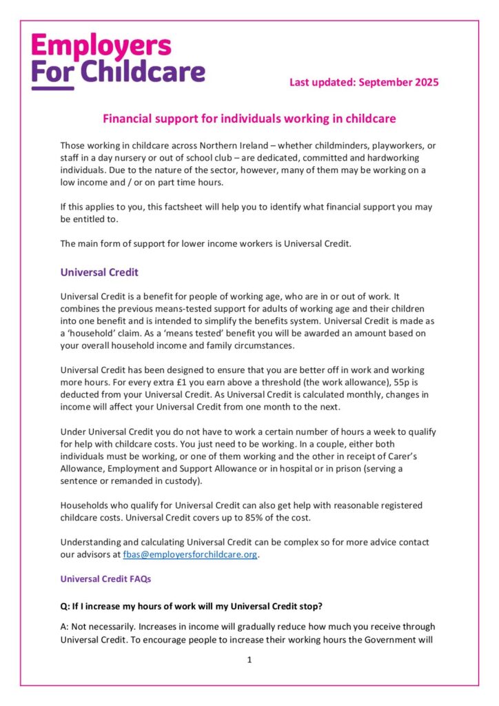 Financial Support For Those Working In Childcare September 2025
