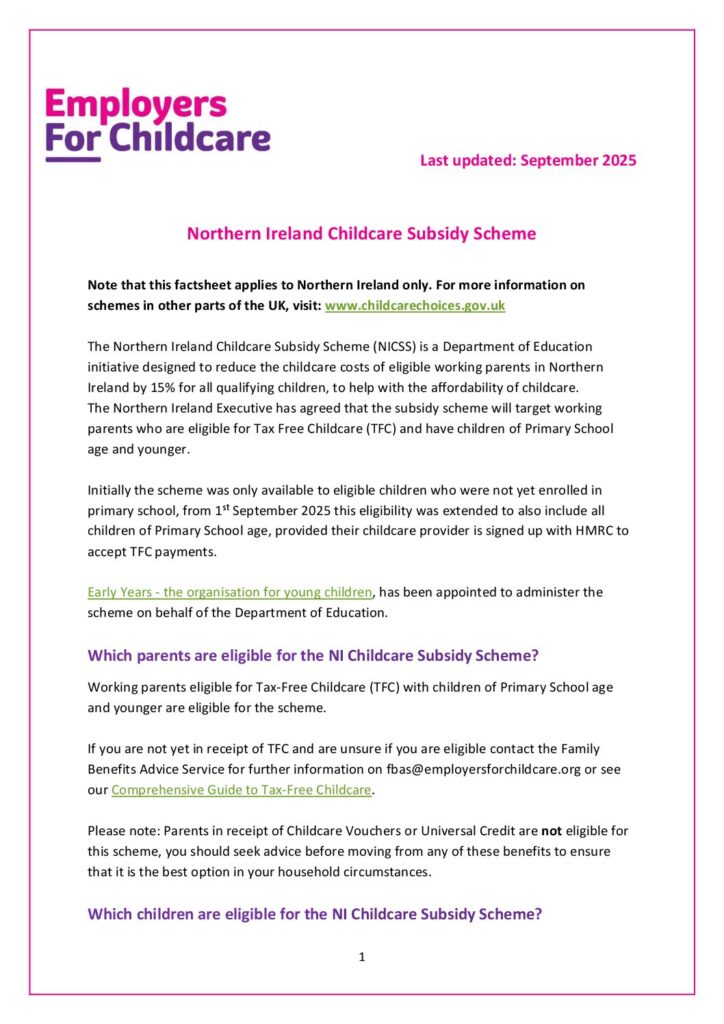 NI Childcare Subsidy Scheme September 2025